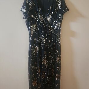 Kensie Black Floral Maxi Wrap Dress with Cream Botanical Print